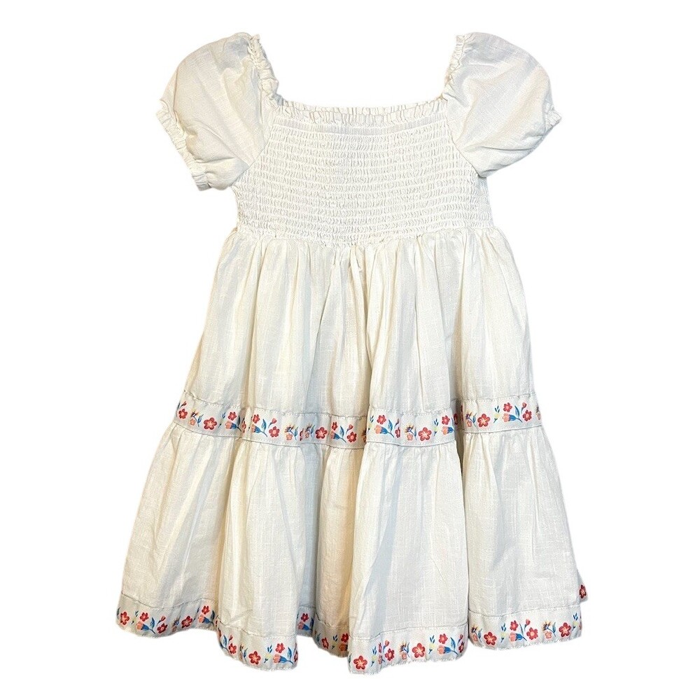 Rachel Zoe Girls Smocked Floral Tiered White Dress Knee Length 6 Festival Party